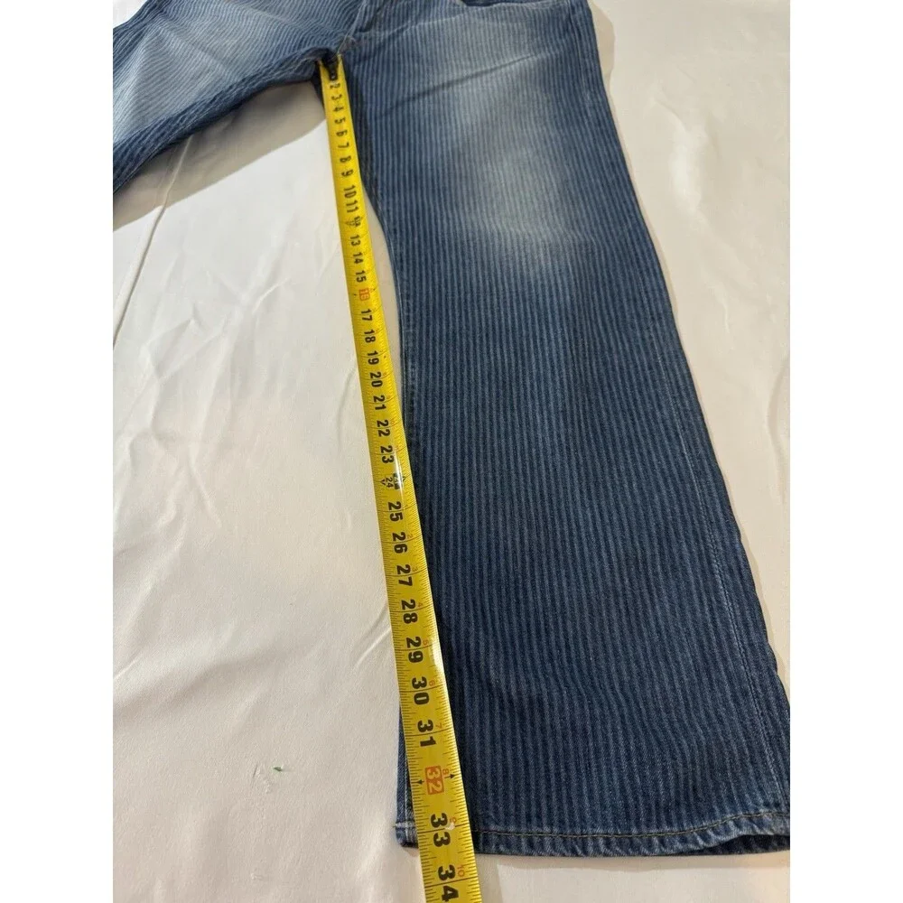 TRUE RELIGION Jeans Mens 44X33 Med Blue Wash Geno Pinstripe Straight Leg